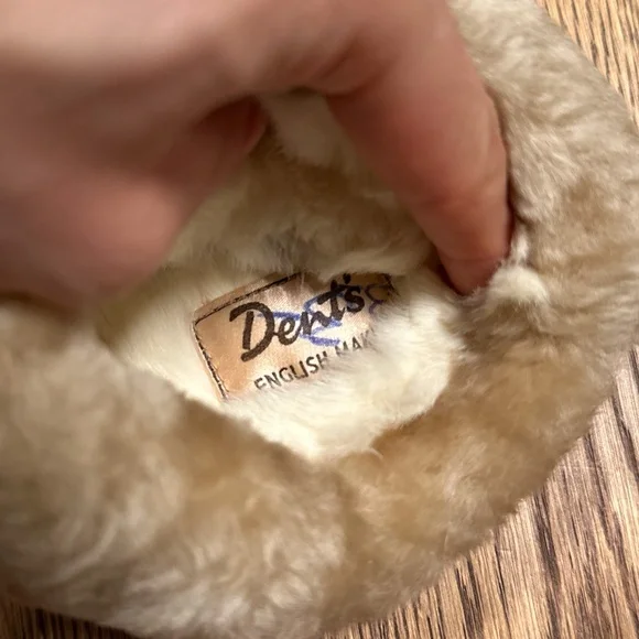 Vintage 60s 70s Dent's Leather Shearling Lined Fur Furry Tan Gloves Womens 6.5 - Picture 9 of 10